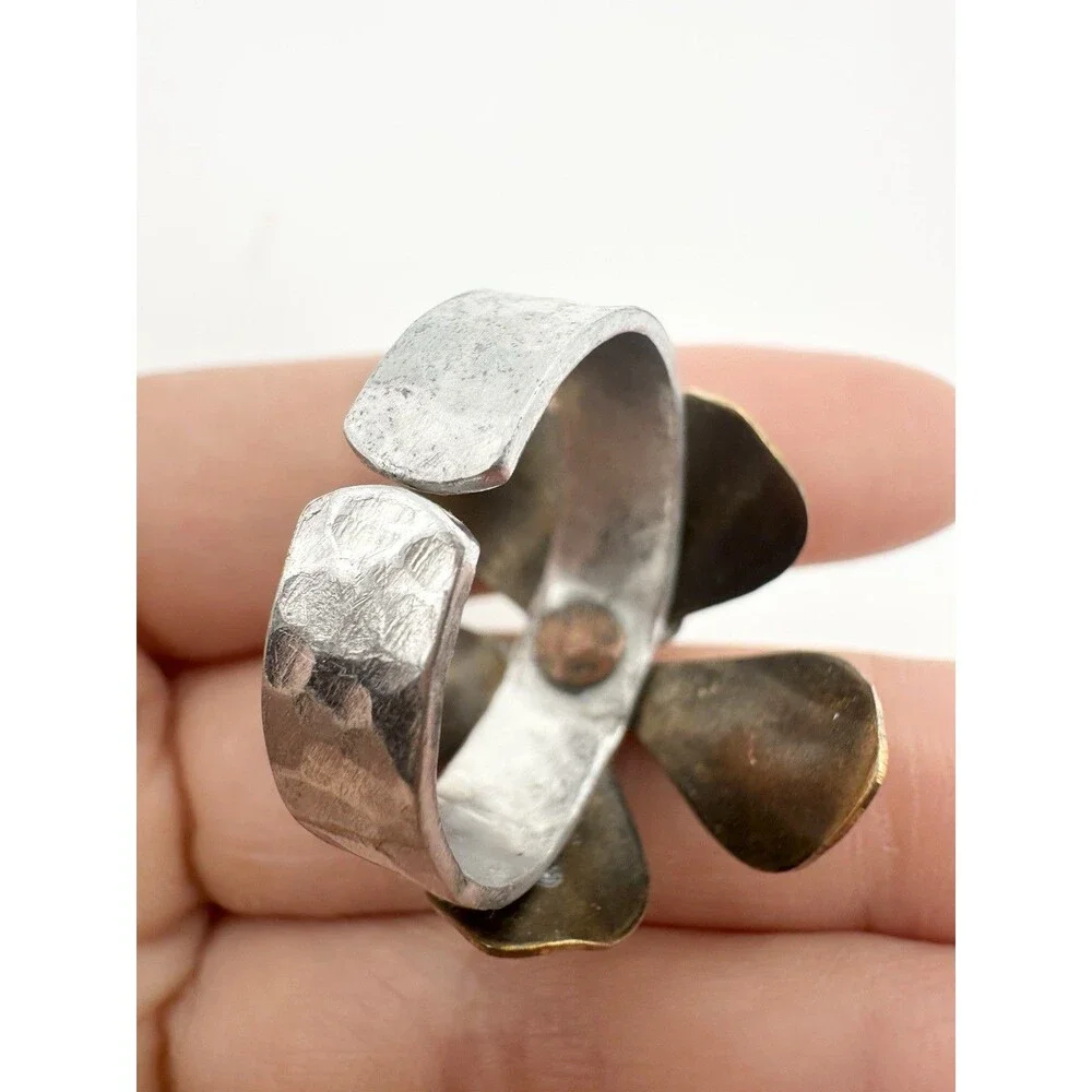 Mixed Metal Flower Statement Ring Size 9